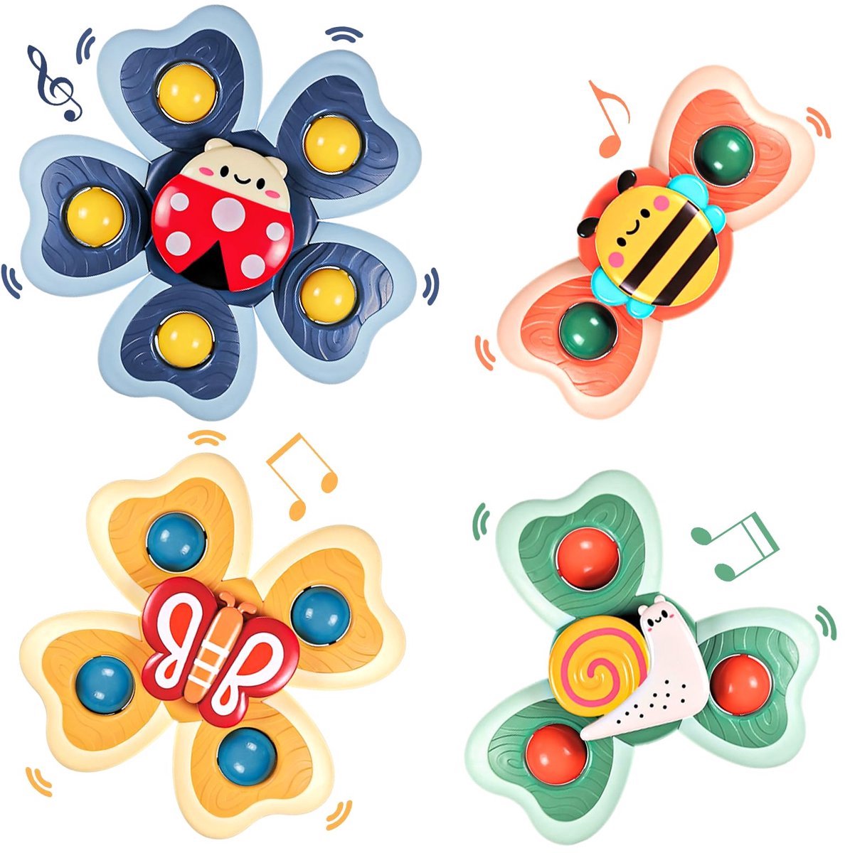 Kraftverdia - Badspeelgoed voor Babys - met Zuignap - Speelgoed Bad - Baby Bath Time - Per 4 Stuks - Sensorisch speelgoed - Fidget Toys - Buitenbeestjes