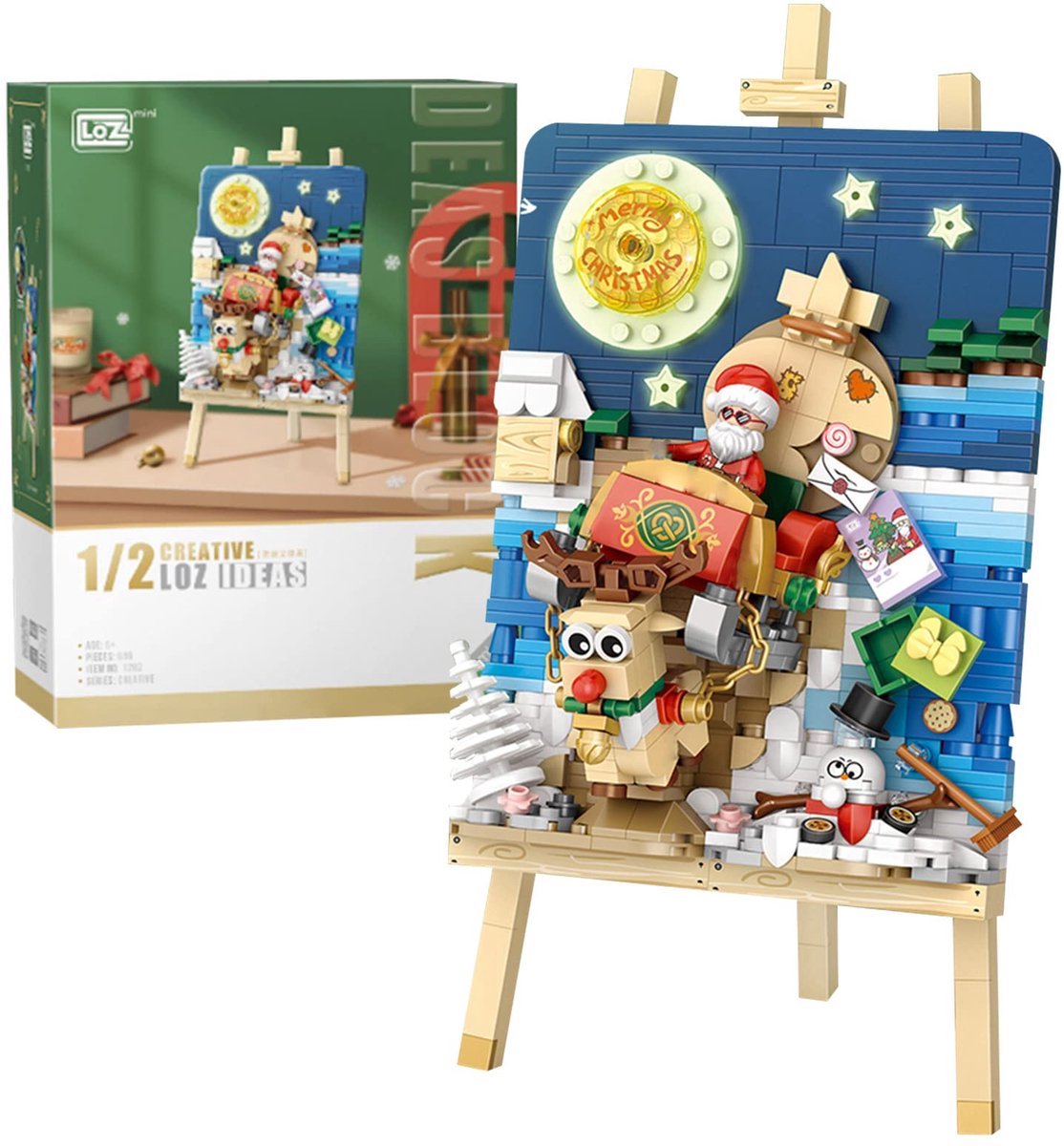 Kraftverdia - Mini kerstblok 3D schilderij model set - Bouwset - Niet Geschikt voor Lego Mould King - Bouwstenen - Modelbouw volwassenen & kinderen - Cadeautje voor Kerstmis