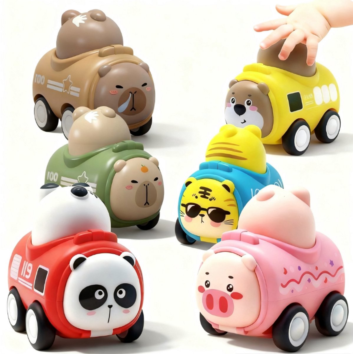 Kraftverdia - Speelgoed auto - Capybara auto- Vanaf 1 jaar jongens en meisjes - 6 stuks auto speelgoed baby dierenraceauto - Capibara - Press-and-go speelgoedvoertuigenset voor peuters 10-12-18 maanden - cadeau voor kinderen van 1 2 3 jaar