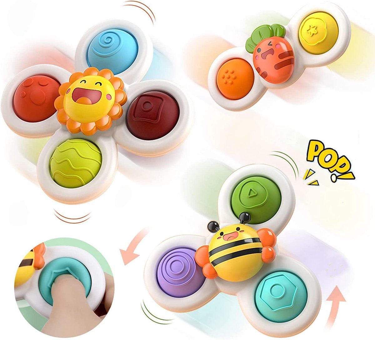 Kraftverdia - Spinners met Zuignap - Badspeelgoed - Babyspeelgoed - Sensorisch speelgoed - Montessori Speelgoed - Fidget Toys - Badspinner - 3 stuks