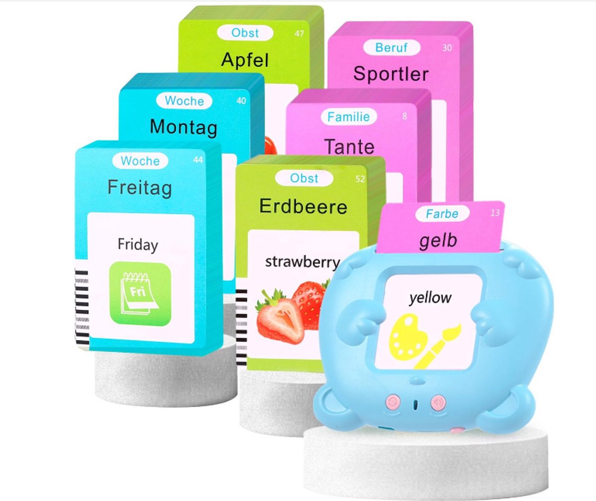 Leerzaam speelgoed-Educatieve spellen-Montessori speelgoed-Woordjes Leren-Duits & Engels Gesproken-Praten Flashkaarten-voor Autisme Peuters Meisjes Jongens 2 3 4 5 6 Jaar-kindercadeaus-Kinderspeelgoed-blauw-255 vellen 510 woorden