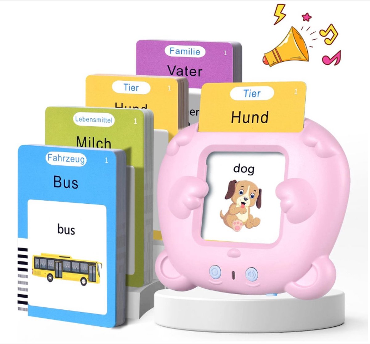 Leerzaam speelgoed-Educatieve spellen-Montessori speelgoed-Woordjes Leren-Duits & Engels Gesproken-Praten Flashkaarten-voor Autisme Peuters Meisjes Jongens 2 3 4 5 6 Jaar-kindercadeaus-Kinderspeelgoed-roze-112 vellen 224 woorden