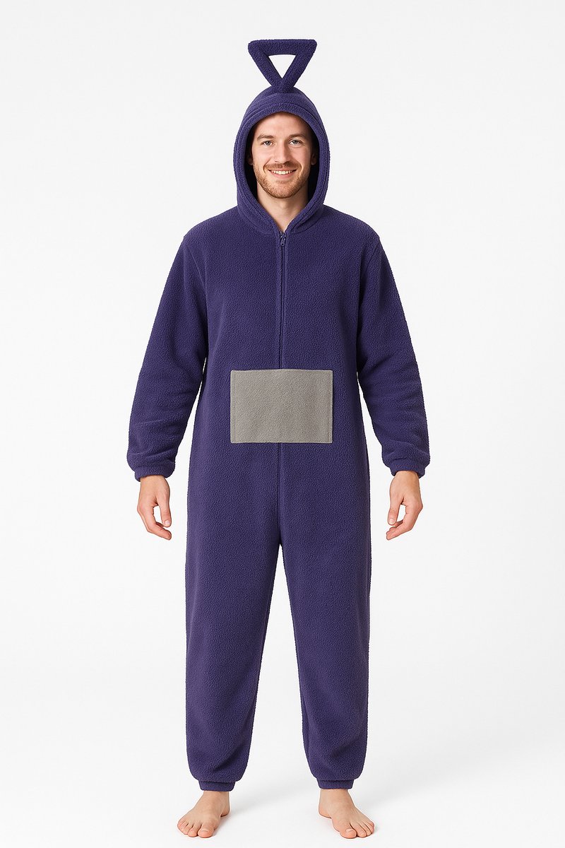 KrijgHonger - Teletubbie Onesie - Paars Verkleedkostuum Volwassenen - S (140-150cm) - Onesie Pyjama - Verkleed als teletubbie Tinky Winky - Carnavalskleding - Verkleedkleding - Teletubbie kostuum - Groepskostuum