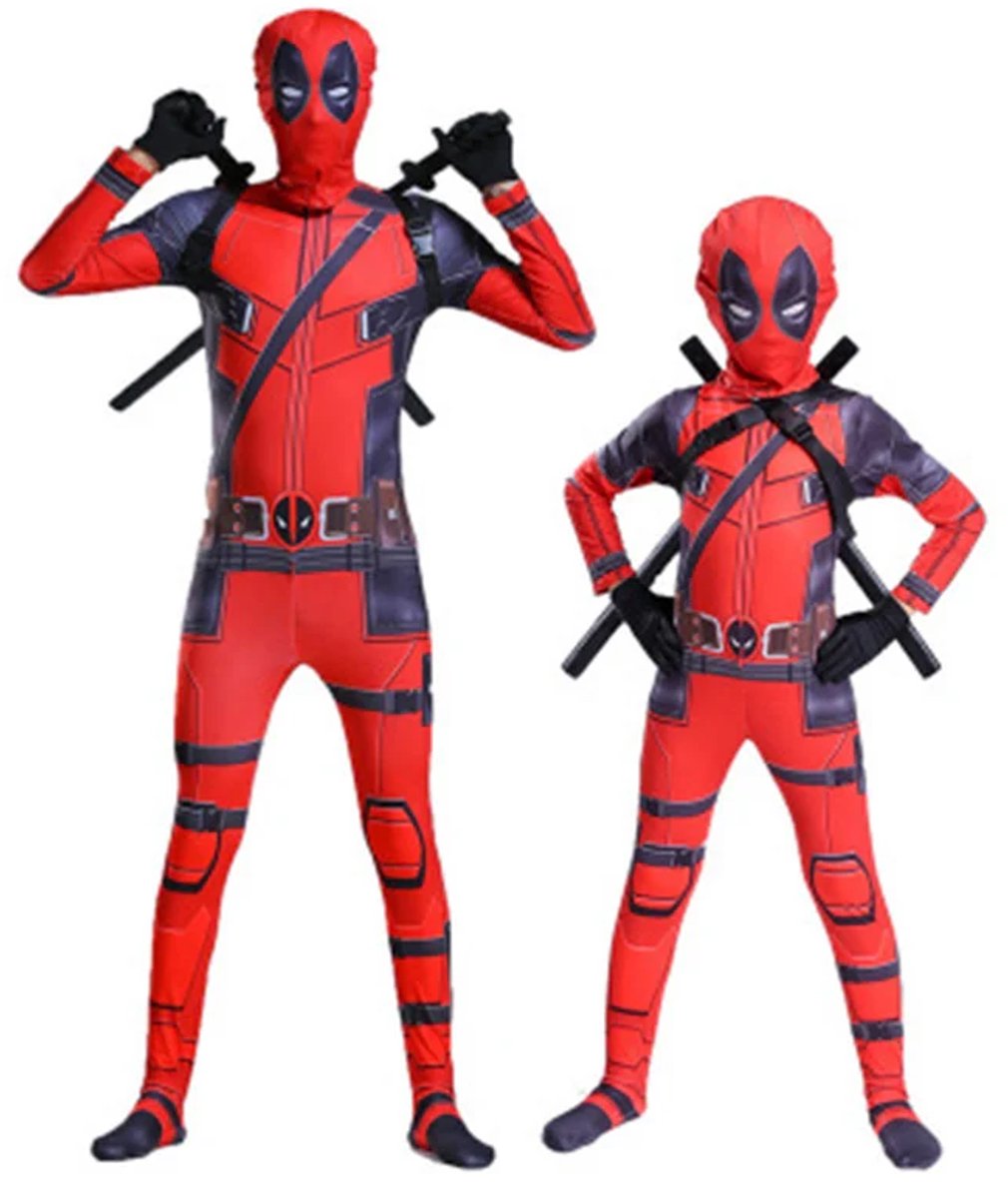 KrijgHonger – Rood-Zwart Superheldenkostuum – Maat S (150–160 cm) – Verkleedkleding voor Kinderen & Volwassenen – Jumpsuit & Masker – Carnaval – Halloween – Actieheld Outfit