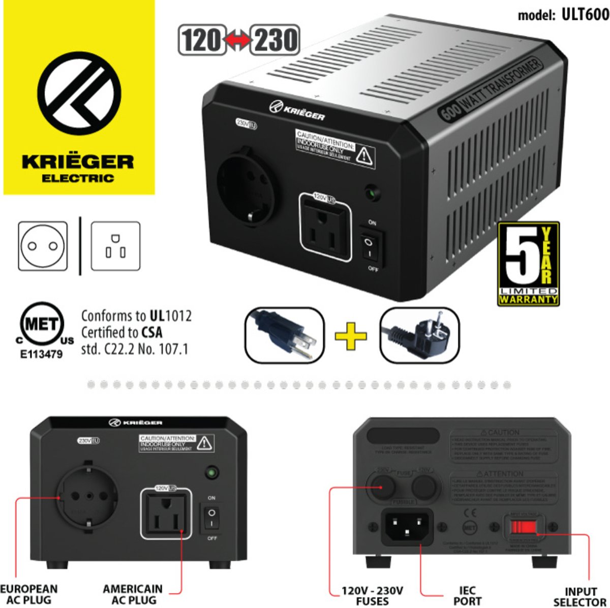 Omvormer netspanning 230-110V - Verhuistrafo 600W