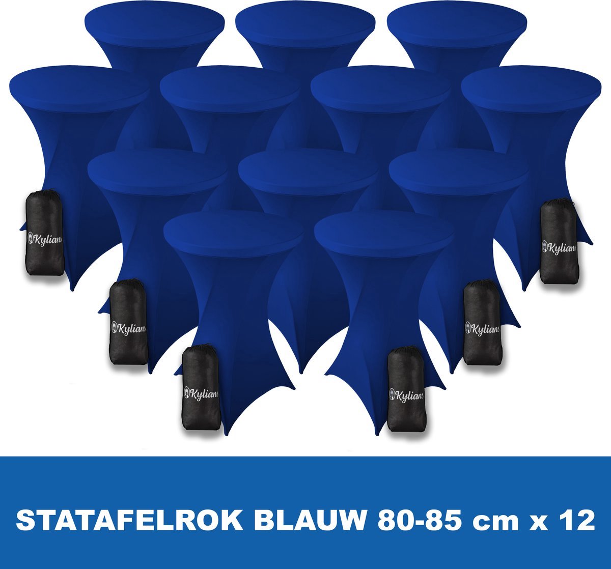 Statafelrok Blauw x 12 – 2 jaar garantie met Opbergtas - ∅ 80-85 x 110 cm - Statafelhoes - Luxe Extra Dikke Stretch Sta   voor Statafel – Kras- en Kreukvrije Hoes