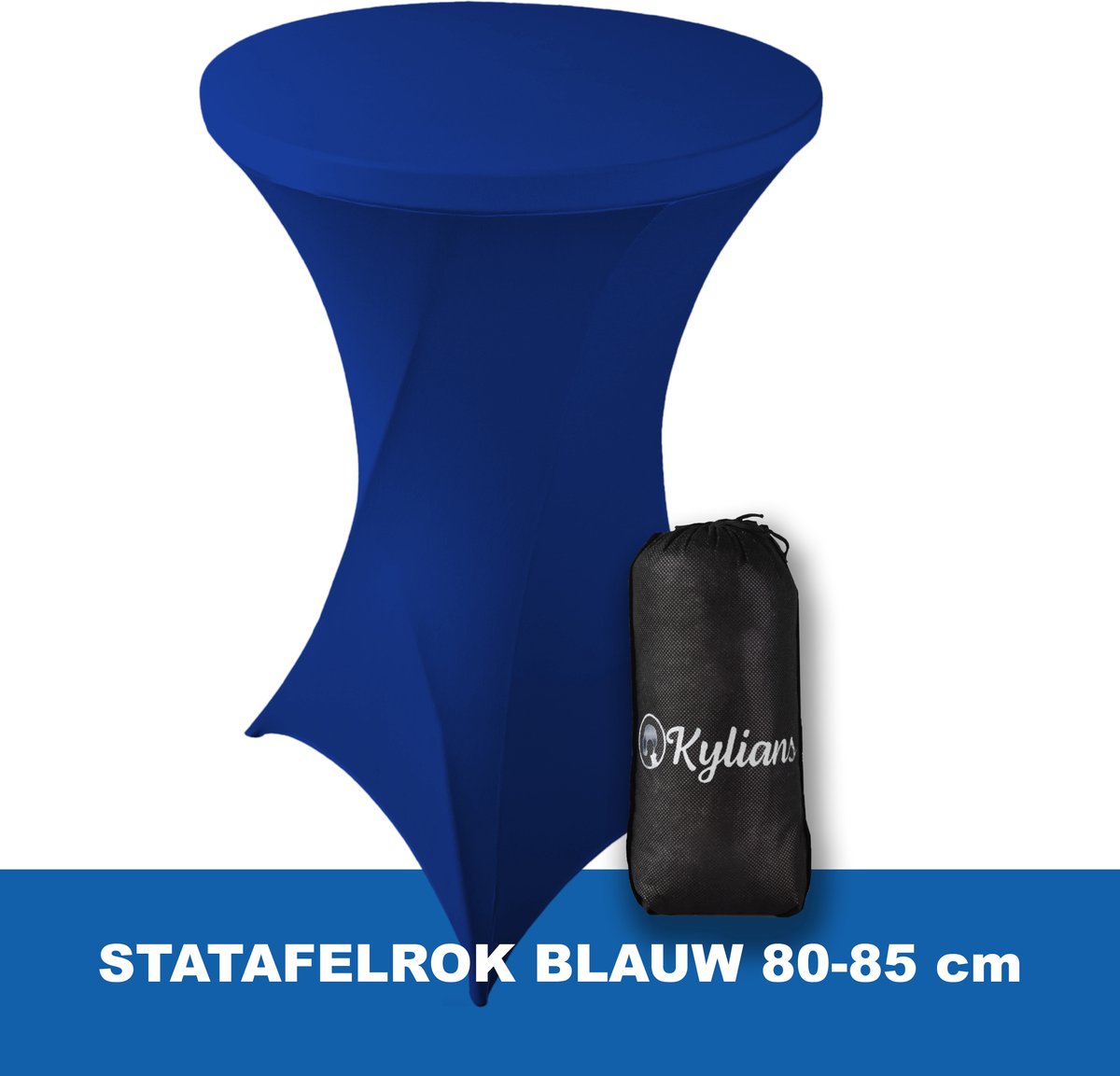 Statafelrok Blauw – 2 jaar garantie met Opbergtas - ∅ 80-85 x 110 cm - Statafelhoes - Luxe Extra Dikke Stretch Sta Tafelrok voor Statafel – Kras- en Kreukvrije Hoes
