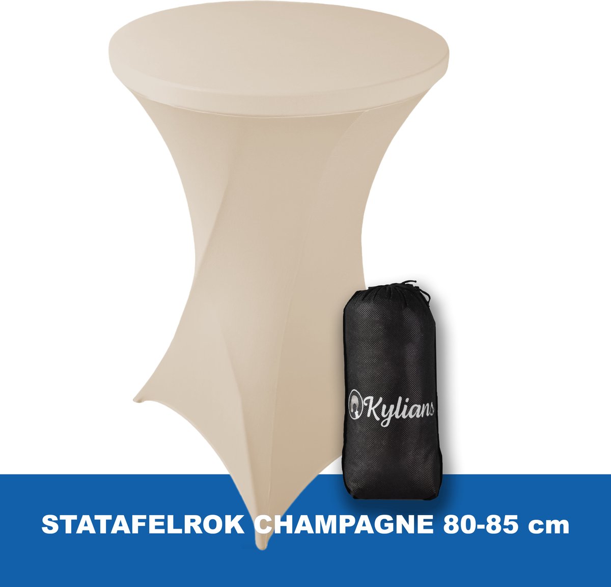 Statafelrok Champagne – 2 jaar garantie met Opbergtas - ∅ 80-85 x 110 cm - Statafelhoes met Draagtas - Luxe Extra Dikke Stretch Sta   voor Statafel – Kras- en Kreukvrije Hoes