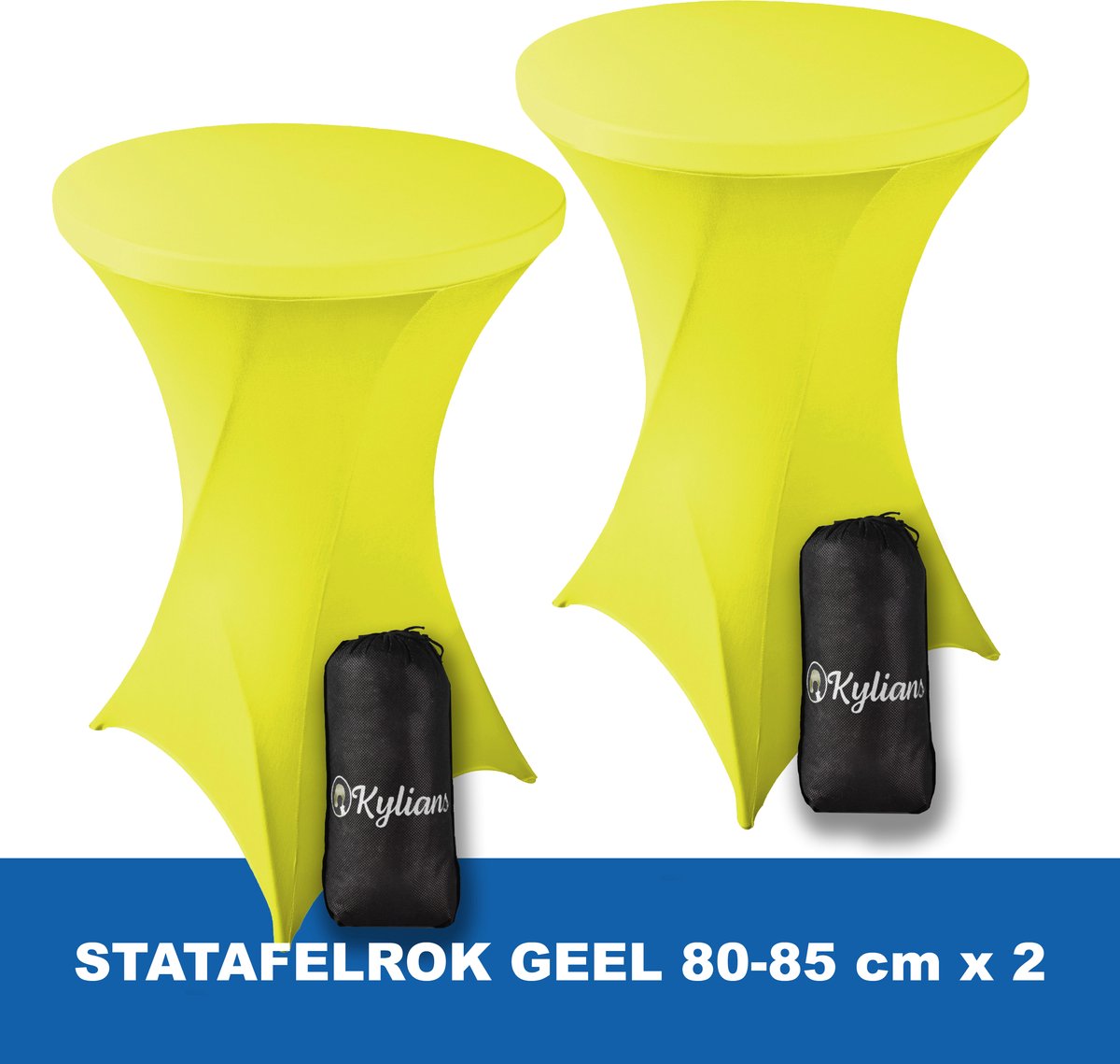 Statafelrok Geel x 2 – 2 jaar garantie met Opbergtas - ∅ 80-85 x 110 cm - Statafelhoes - Luxe Extra Dikke Stretch Sta   voor Statafel – Kras- en Kreukvrije Hoes