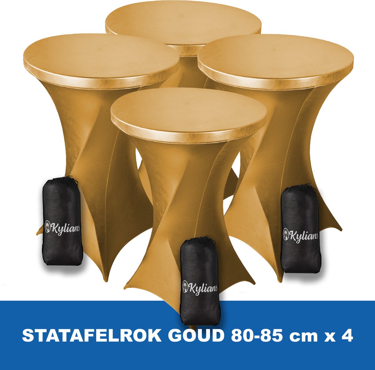Statafelrok Goud x 4 – 2 jaar garantie met Opbergtas - ∅ 80-85 x 110 cm - Statafelhoes - Luxe Extra Dikke Stretch Sta   voor Statafel – Kras- en Kreukvrije Hoes