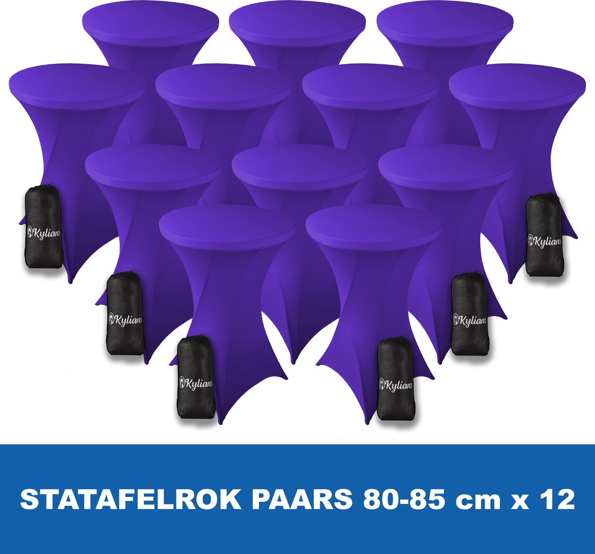 Statafelrok Paars x 12 – 2 jaar garantie met Opbergtas - ∅ 80-85 x 110 cm - Statafelhoes - Luxe Extra Dikke Stretch Sta   voor Statafel – Kras- en Kreukvrije Hoes