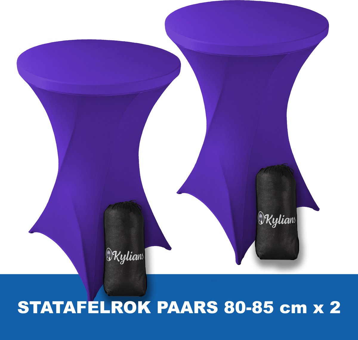 Statafelrok Paars x 2 – 2 jaar garantie met Opbergtas - ∅ 80-85 x 110 cm - Statafelhoes - Luxe Extra Dikke Stretch Sta   voor Statafel – Kras- en Kreukvrije Hoes
