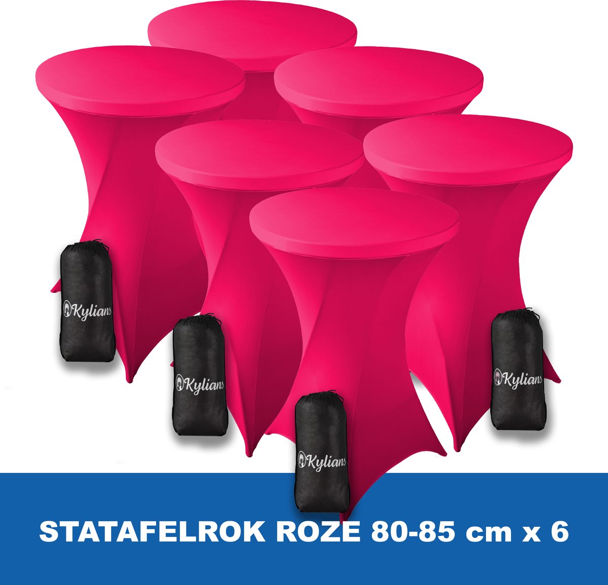 Statafelrok Roze x 6 – 2 jaar garantie met Opbergtas - ∅ 80-85 x 110 cm - Statafelhoes - Luxe Extra Dikke Stretch Sta   voor Statafel – Kras- en Kreukvrije Hoes