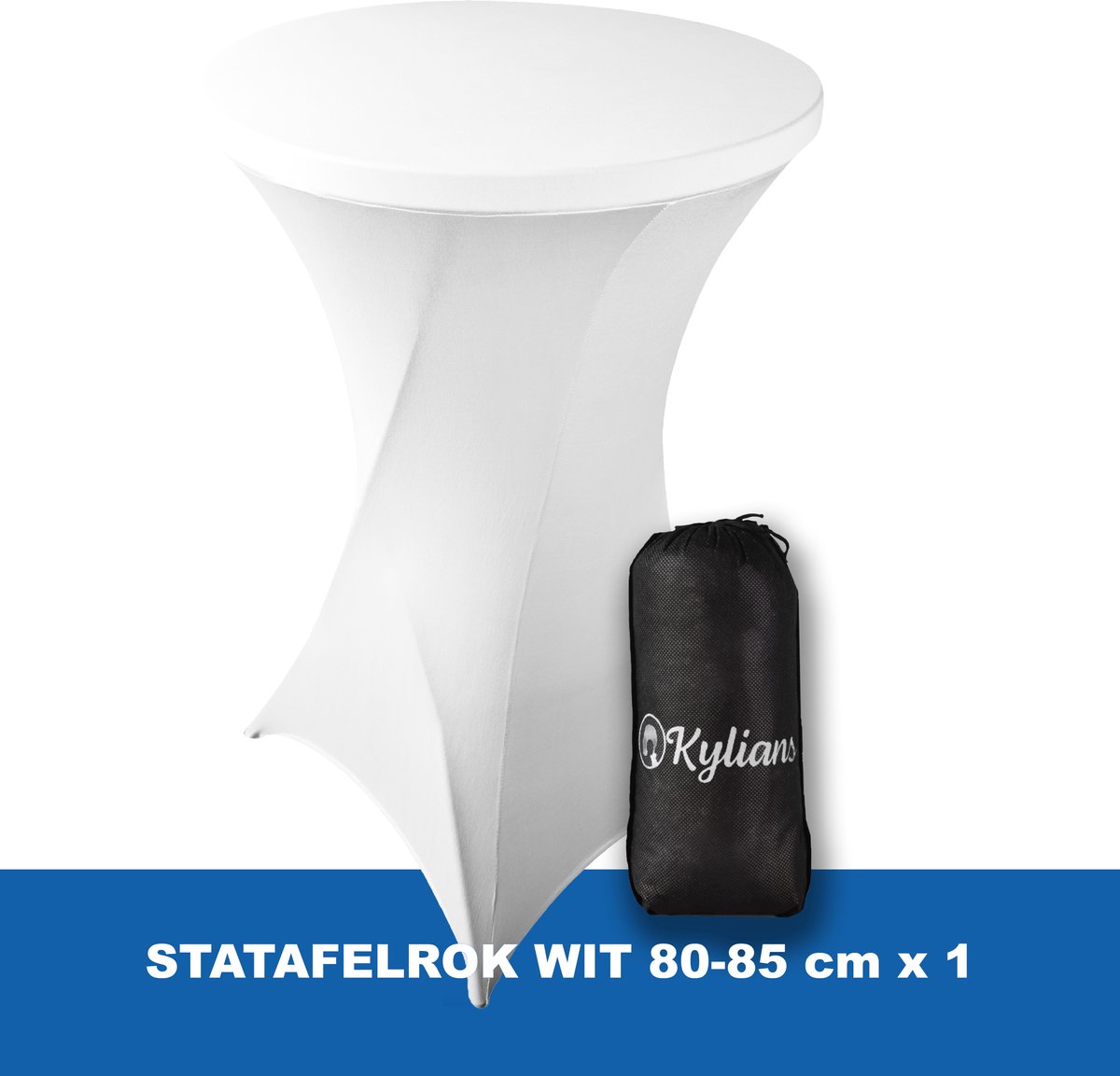Statafelrok Wit – 2 jaar garantie met Opbergtas - ∅ 80-85 x 110 cm - Statafelhoes - Luxe Extra Dikke Stretch Sta   voor Statafel – Kras- en Kreukvrije Hoes -  