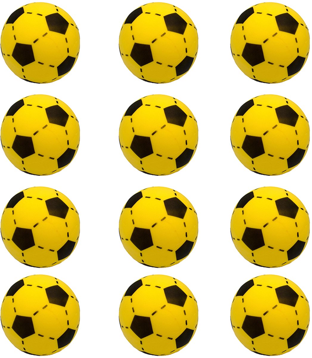   - 12 x Voetbal Zacht foam - 20cm - geel - schuimrubber