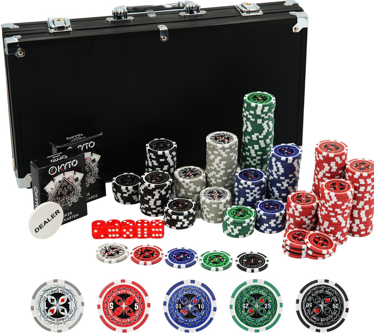   pokerkoffer 300-delige pokerset - Ideale Texas Holdem-set - Met koffer, pokerchips, pokerkaarten en pokermat - Perfect pokerspel voor professionals en beginners in cash games en toernooipoker
