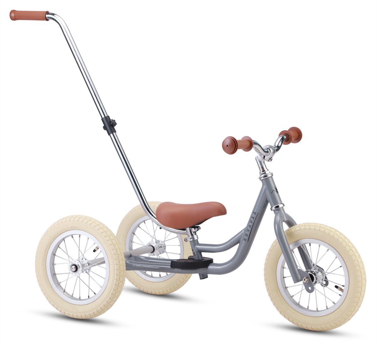     2 in 1 Loopfiets -   met Duwstang - 1.5 t/m 4 jaar - Met Naamsticker -   - Loopfiets met duwstang - 12 inch - Grijs