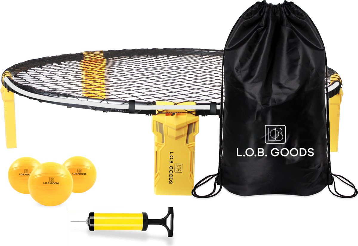 L.O.B. GOODS Spikeball set - Roundnet set inclusief 3 ballen - ballenpomp en handige meeneemtas - Roundball - smashball