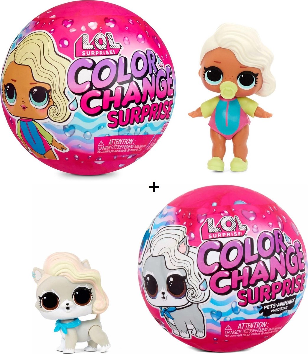 L.O.L. Surprise! Color Change Pets - Minipop + L.O.L. Surprise! Color Change Dolls Asst in Sidekick  totaal 2 STUKS