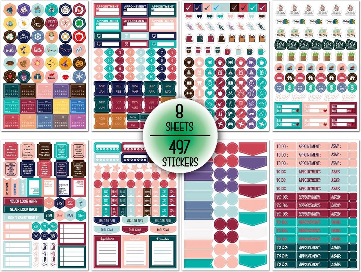 Bullet journal sticker set - 8 sheets - Accessoires - Toolkit - Sjablonen