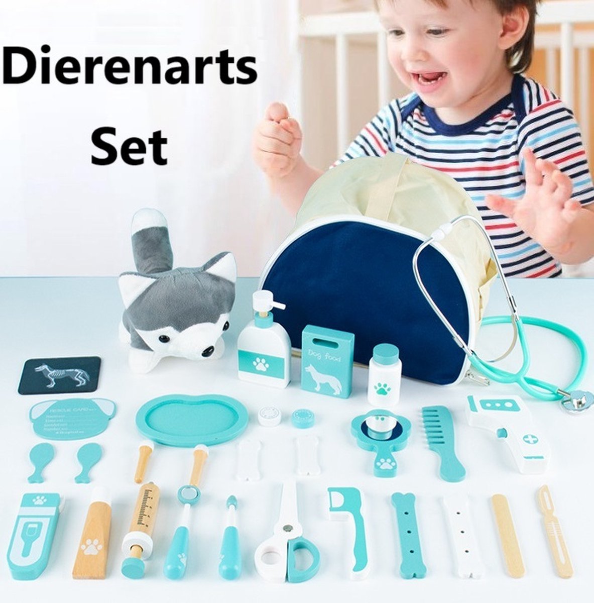   Luxe Houten Dierenarts Speelset - Doktersset met Accessoires - Dierenarts Speelset - Speelgoed Doktersset - Doktersset Speelgoed - Speelgoeddokter