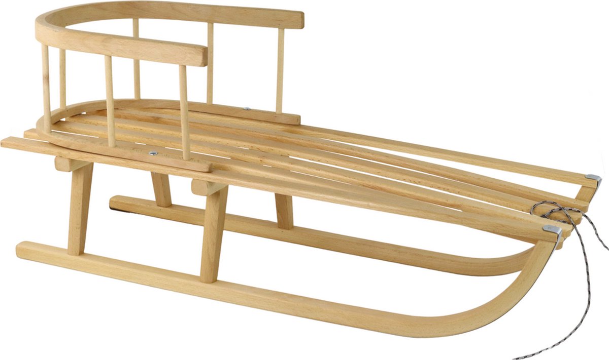Houten slee - met rugleuning & touw - 3 jaar +