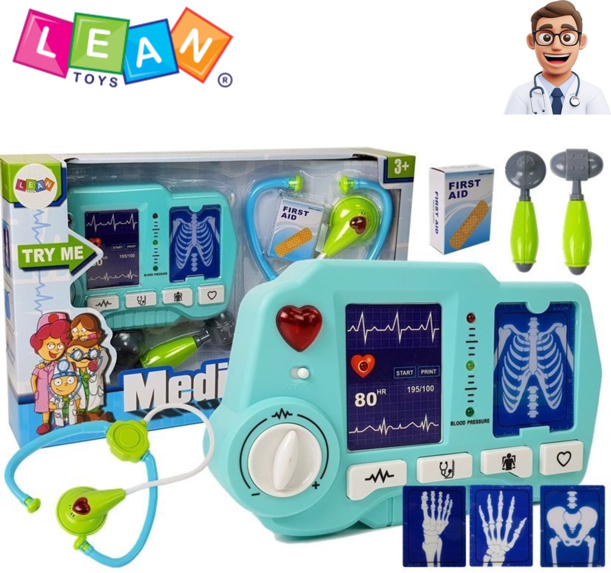LEAN Toys Kinder Dokterset met Licht & Geluid – Interactieve Medische Apparatuur met RTG & Accessoires – Educatief Speelgoed Dokter voor Kinderen +3 – Dokterset Speelgoed + E-Book