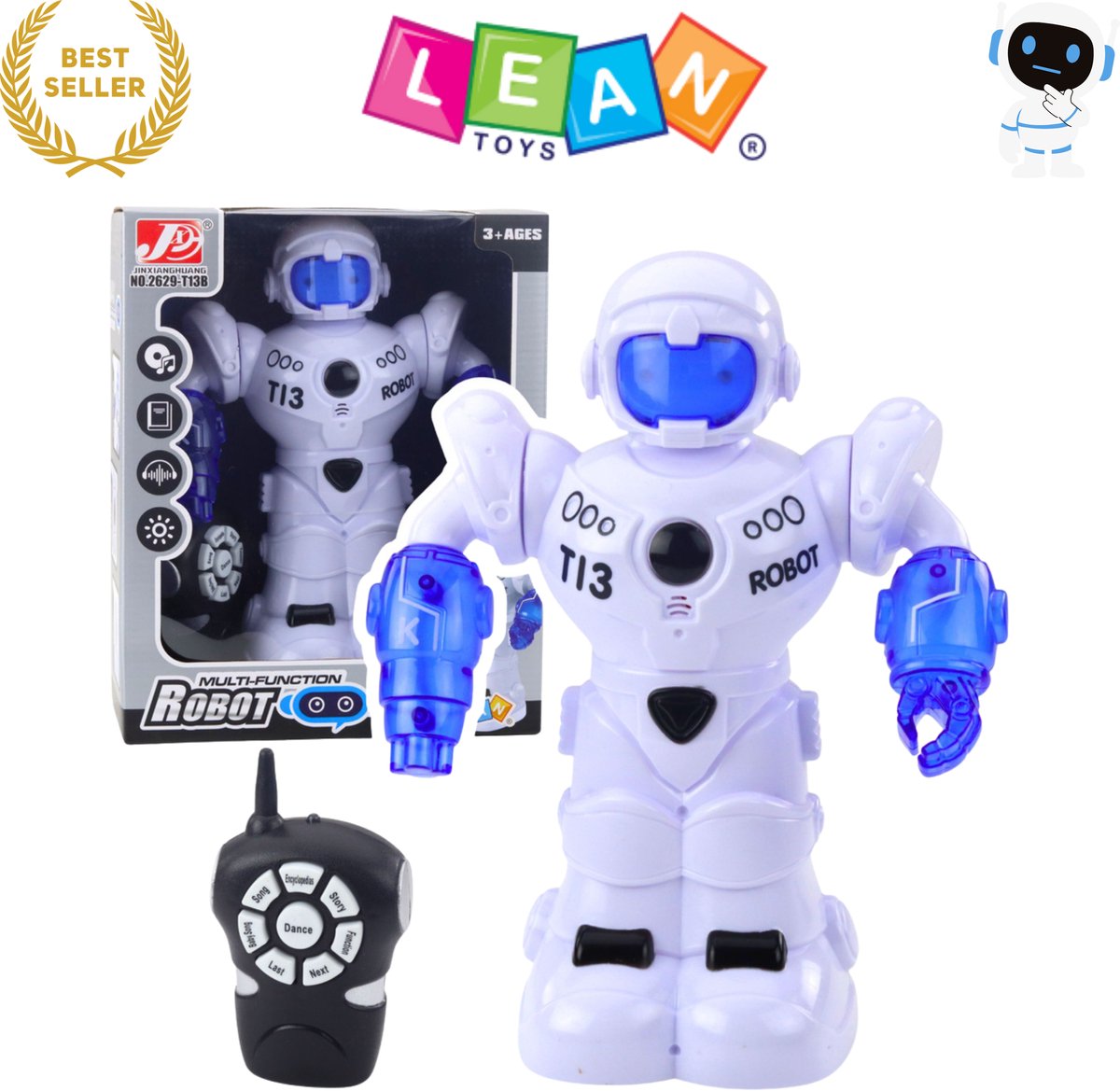 LEANTOYS Intelligente RC Robot met Afstandsbediening – Robot - Interactieve Dansende en Zingende Robot met Verhalen, Muziek, Leerfunctie, LED Licht en Geluid, Educatief Kinderspeelgoed Jongens en Meisjes 3+ Met Ebook