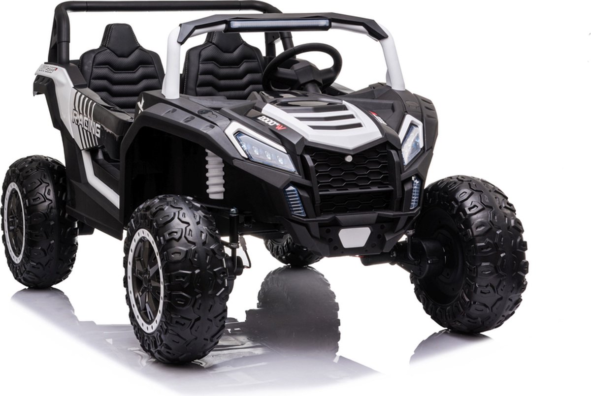 Luxe Off Road Buggy 2 persoons elektrische kinderauto 24 volt Full Options - Rubberen Banden En Stoelen Van Ecoleer - Met Afstandsbediening - 3 snelheidsstanden tussen 6- 9 km/u - tot 60 kg - Elektrische auto voor kinderen accu wit / zwart