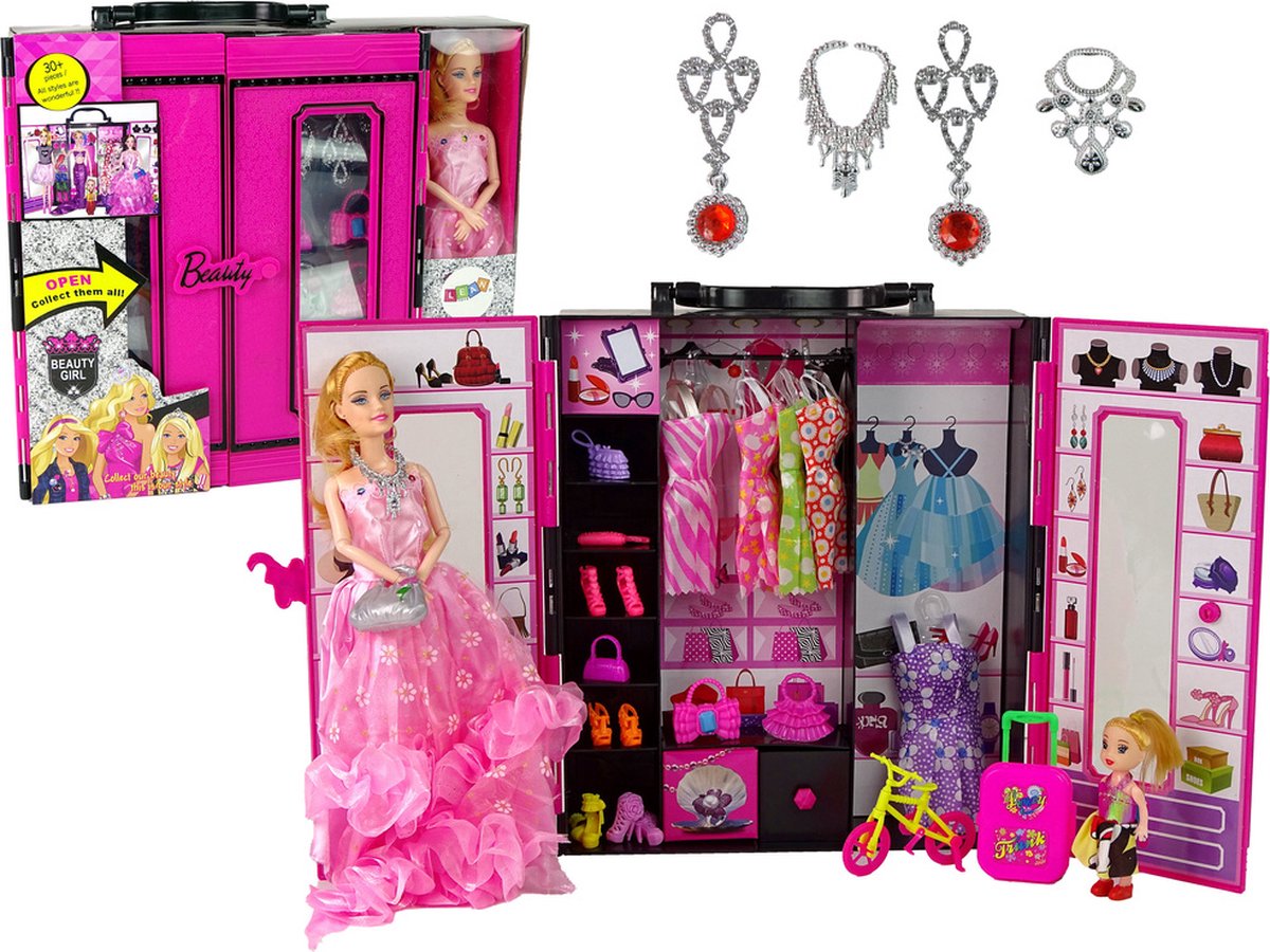 Modepop - met kind en kledingkast incl. kleding en accessoires