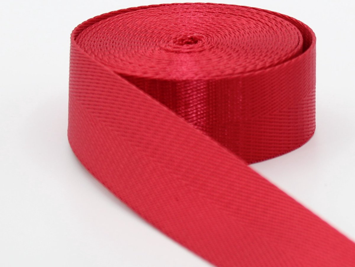 5 Meter Glanzende VisgraatTASSENBAND, Breedte 40MM, Kleur 06 ROOD