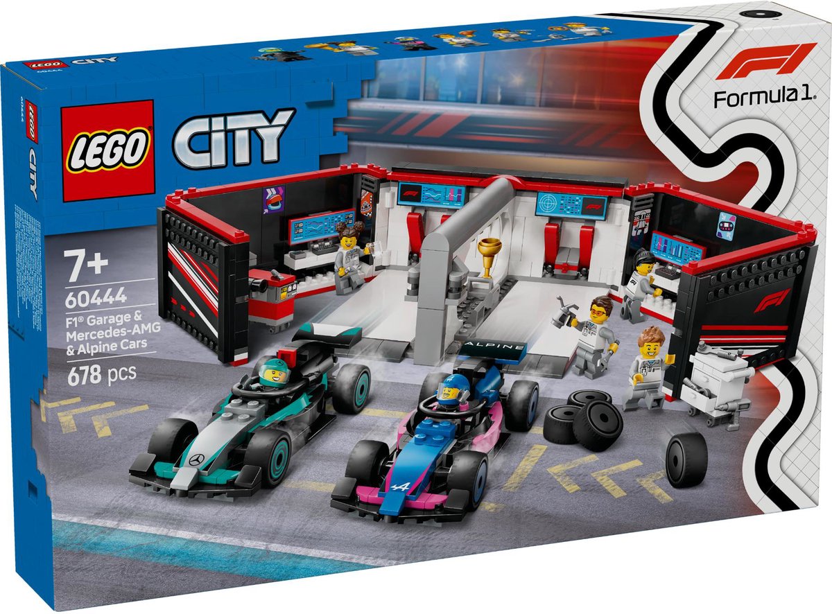 LEGO City F1 garage met Mercedes-AMG en Alpine autos - 60444