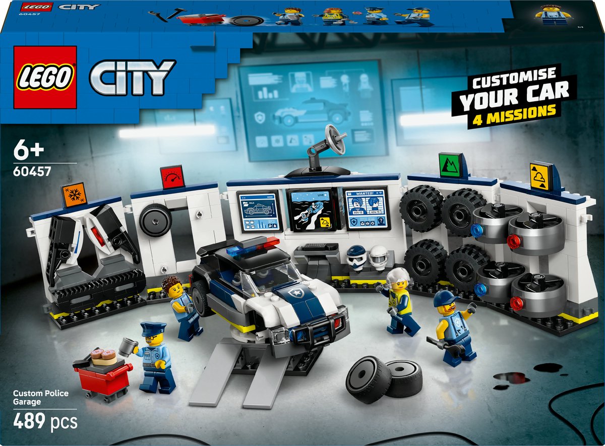 LEGO® City Garage voor Politieautos, Voertuigspeelset voor Kinderen Vanaf 6 Jaar, Cadeau voor de Feestdagen of een Verjaardag, Inclusief een Aanpasbare Auto en 4 Minifiguren 60457