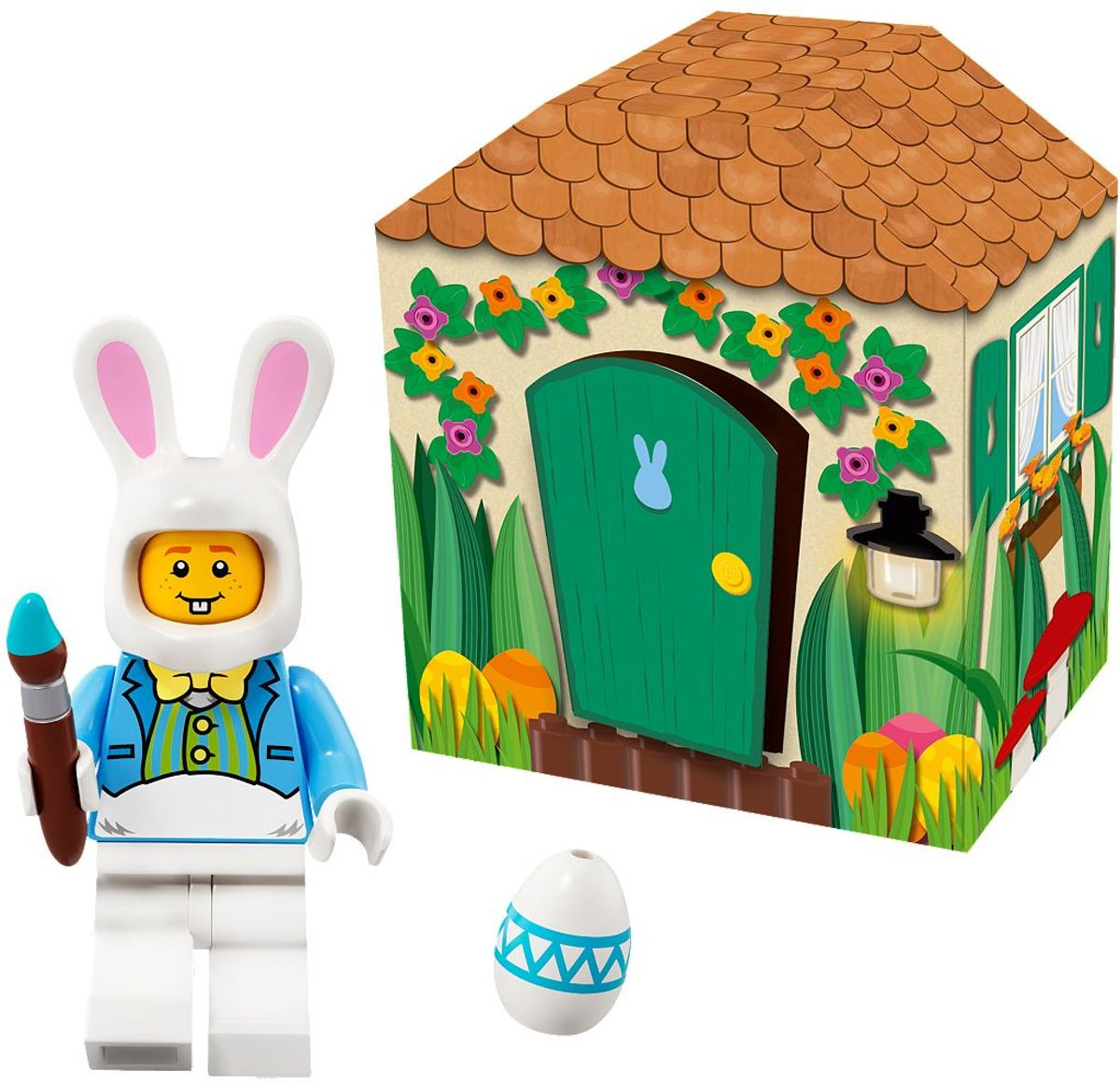   5005249 Paashaas mini lego poppetje figuur in kartonnen huisje