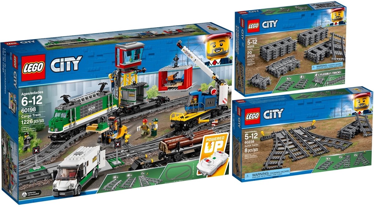 Set van 3 goederentreinen + rails + wissels