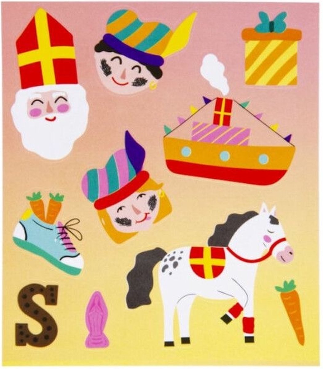 SINTERKLAAS STICKER VEL 12 STUKS / LG / SINTERKLAAS  KNUTSELEN KADOOTJE / SINT SCHOEN CADEAUTJE / 12 velletjes sint stickers LG