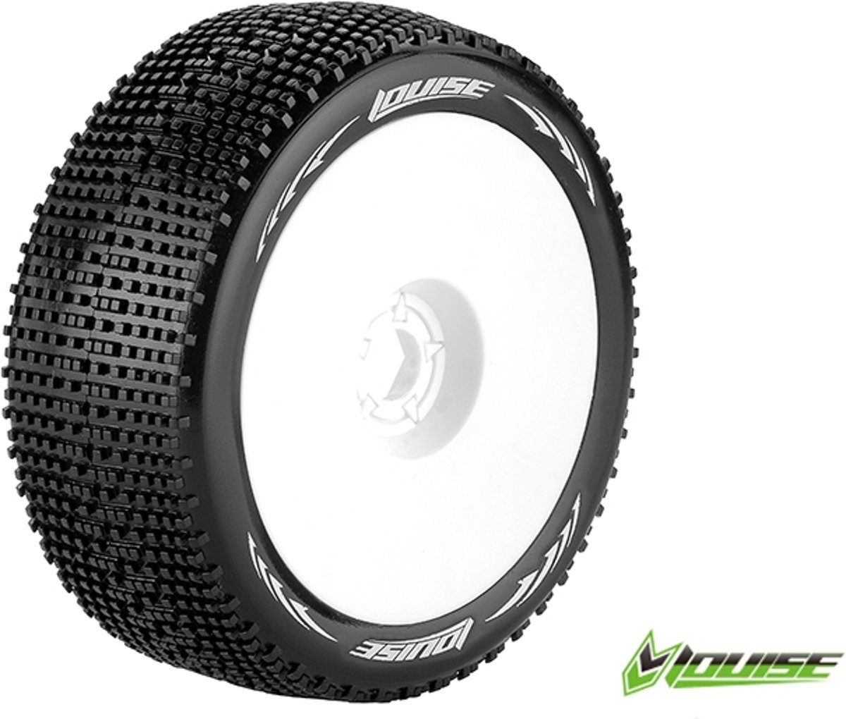 Louise RC - B-GROOVE - 1-8 Buggy Banden Set - Verlijmd op velg - Soft - Velgen Wit - Zeskant 17mm - 1 Paar