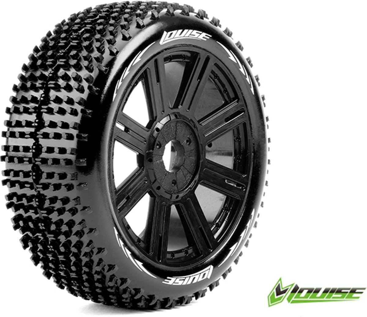 Louise RC - B-HORNET - 1-8 Buggy Banden Set - Verlijmd op velg - Soft - Spaakvelgen Zwart - Zeskant 17mm - 1 Paar