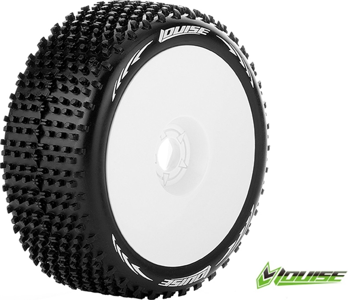 Louise RC - B-HORNET - 1-8 Buggy Banden Set - Verlijmd op velg - Super Soft - Velgen Wit - Zeskant 17mm - 1 Paar