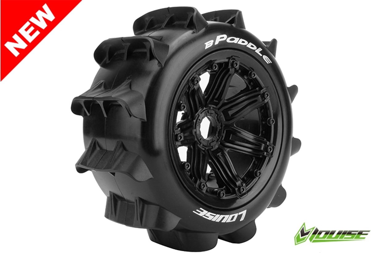 Louise RC - B-PADDLE -  1-5 Buggy Banden - Verlijmd op velg - SPORT - Velgen Zwart 24mm - Hex - Achter - 1 Paar