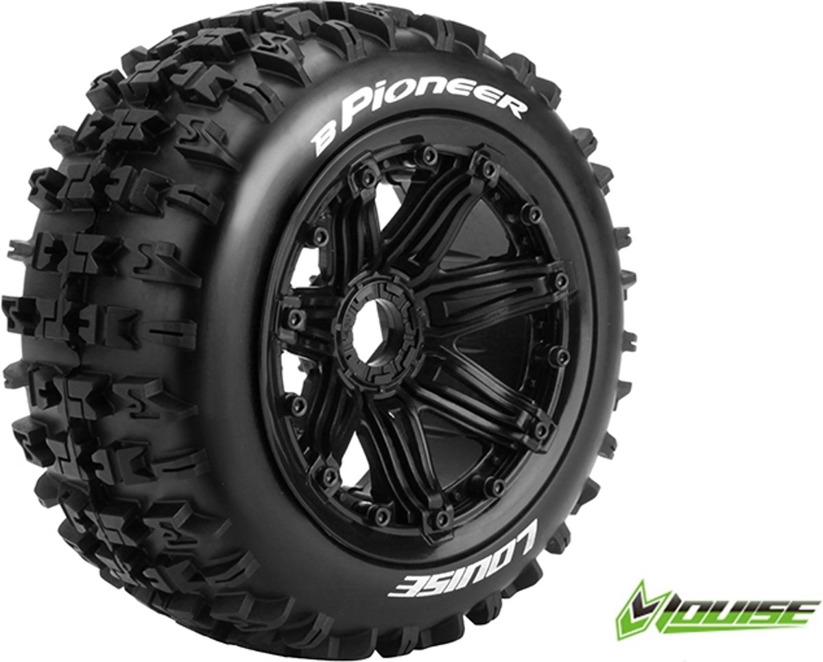 Louise RC - B-PIONEER -  1-5 Buggy Banden - Verlijmd op velg - SPORT - Velgen Zwart 24mm - Hex - Achter - 1 Paar