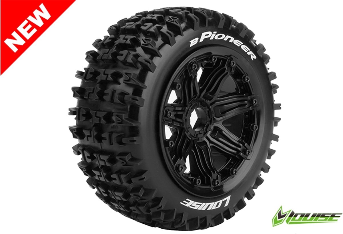 Louise RC - B-PIONEER -  1-5 Buggy Banden - Verlijmd op velg - SPORT - Velgen Zwart 24mm - Hex - Voor - 1 Paar