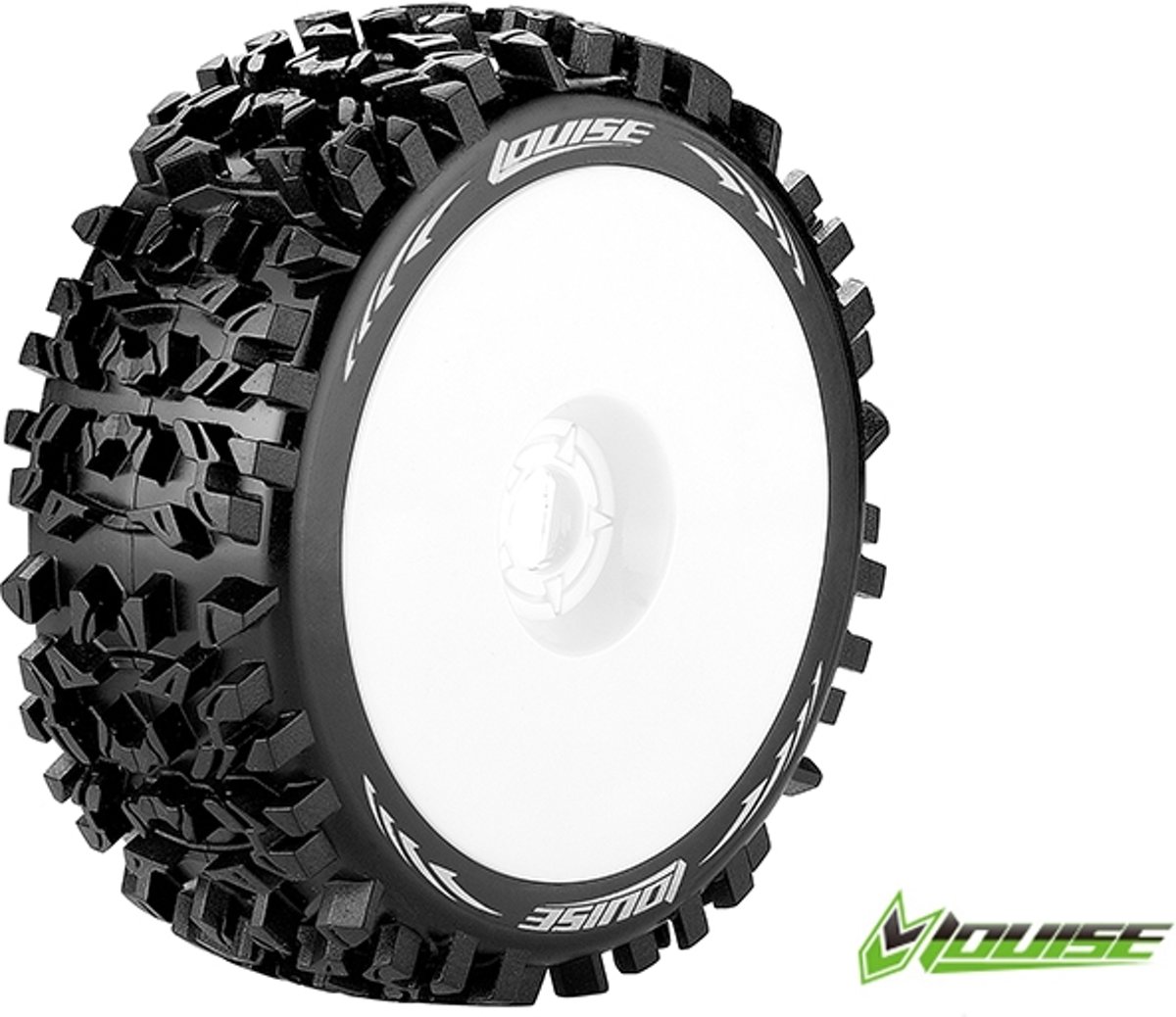 Louise RC - B-PIONEER - 1-8 Buggy Banden Set - Verlijmd op velg - Soft - Velgen Wit - Zeskant 17mm - 1 Paar