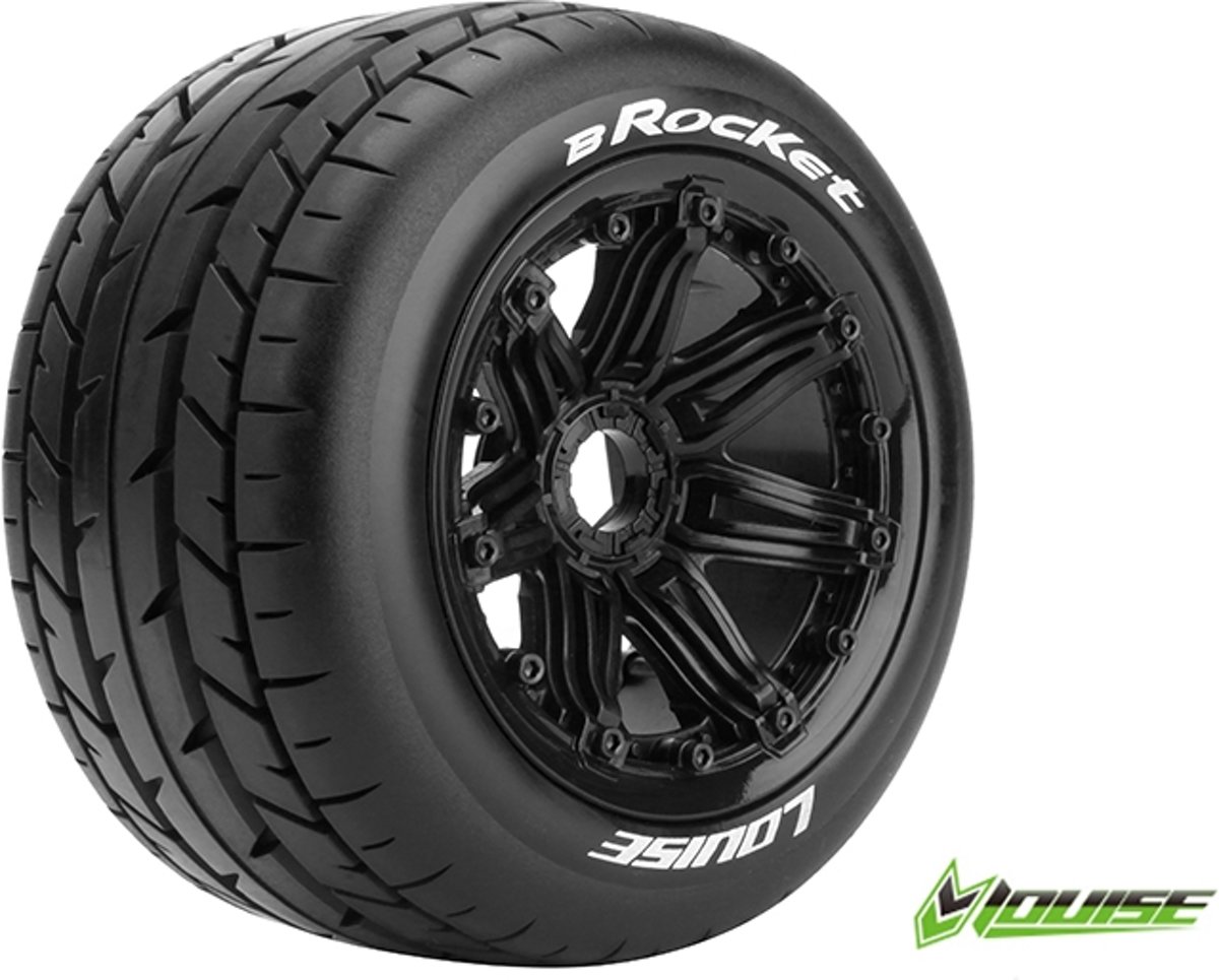 Louise RC - B-ROCKET -  1-5 Buggy Banden - Verlijmd op velg - SPORT - Velgen Zwart 24mm - Hex - Achter - 1 Paar