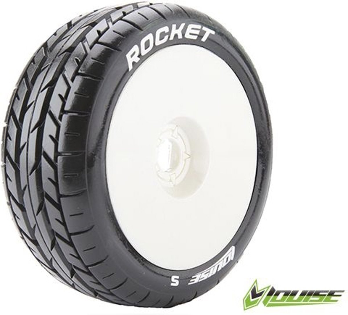 Louise RC - B-ROCKET - 1-8 Buggy Banden Set - Verlijmd op velg - Soft - Velgen Wit - Zeskant 17mm - 1 Paar