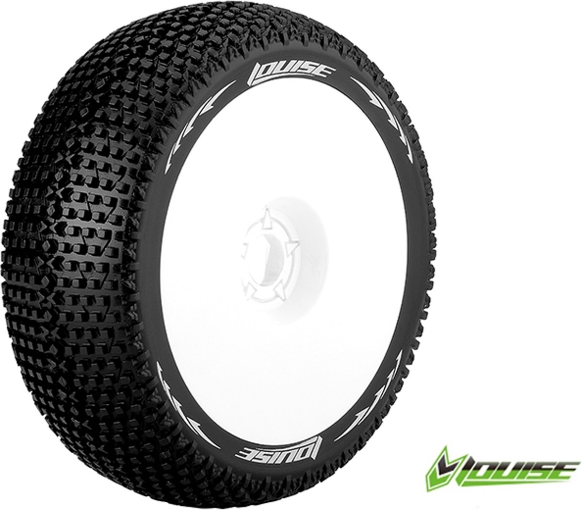 Louise RC - B-TURBO - 1-8 Buggy Banden Set - Verlijmd op velg - Soft - Velgen Wit - Zeskant 17mm - 1 Paar