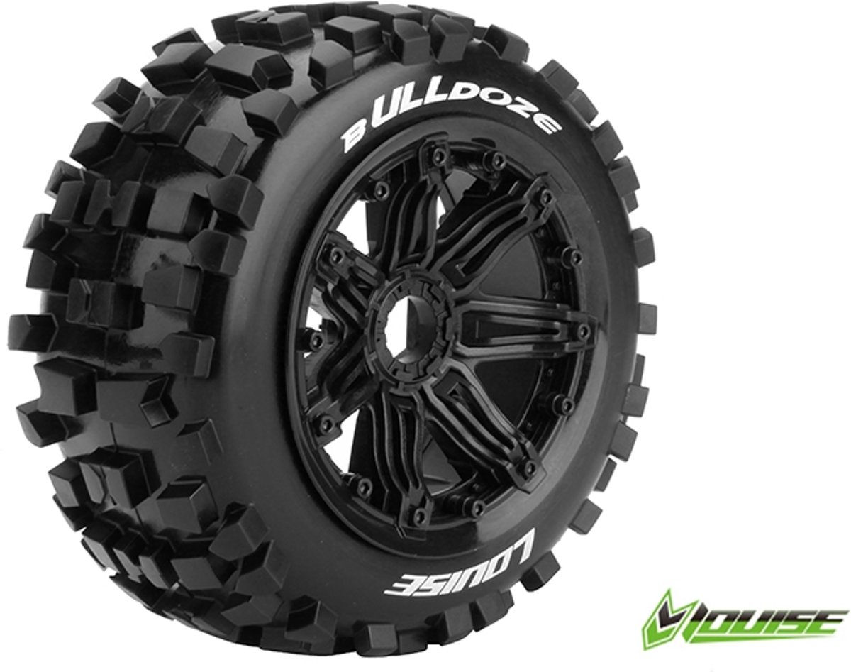 Louise RC - B-ULLDOZE -  1-5 Buggy Banden - Verlijmd op velg - SPORT - Velgen Zwart 24mm - Hex - Achter - 1 Paar