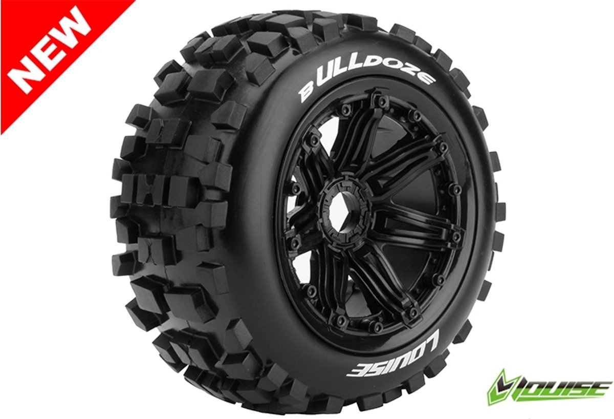 Louise RC - B-ULLDOZE -  1-5 Buggy Banden - Verlijmd op velg - SPORT - Velgen Zwart 24mm - Hex - Voor - 1 Paar