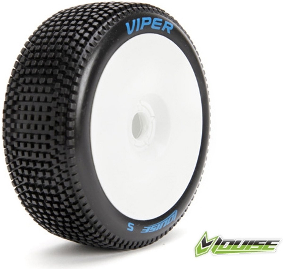 Louise RC - B-VIPER-JA - 1-8 Buggy Banden Set - Verlijmd op velg - Soft - Velgen Wit - Zeskant 17mm - 1 Paar