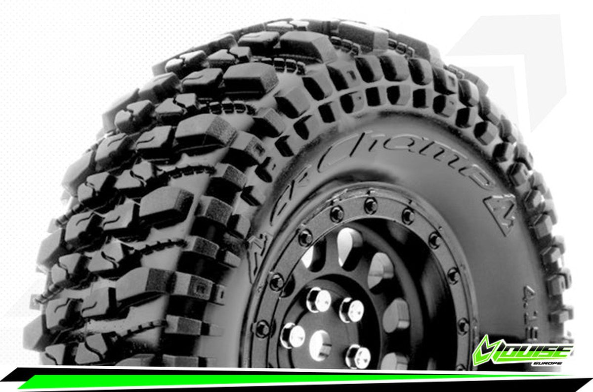 Louise RC - CR-CHAMP - Class 1 - 1-10 Crawler Tire Set - Mounted - Super Soft - Black 1.9 Wheels - Hex 12mm - L-T3345VB